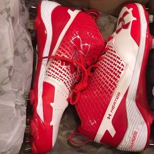 Under Armour “Heater” cleats - red / white